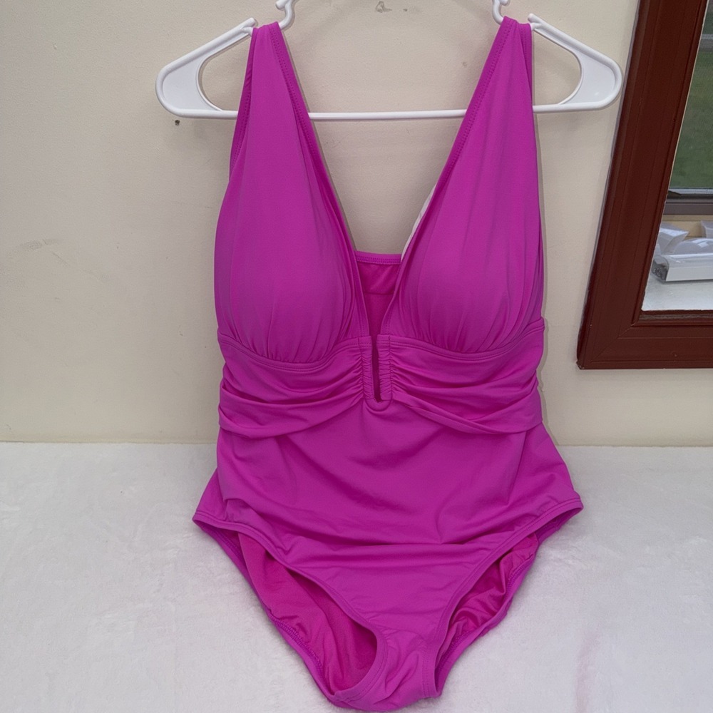 Bleu Rod Beattie Pink Ruched Adjustable One Piece Swimsuit Women's Size 16